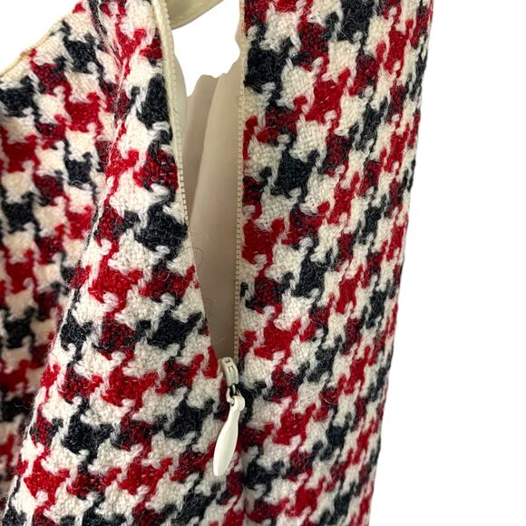 Talbots Women's 12 Wool Skirt Red Black Houndstooth A Line Hem Pleated - Picture 3 of 10